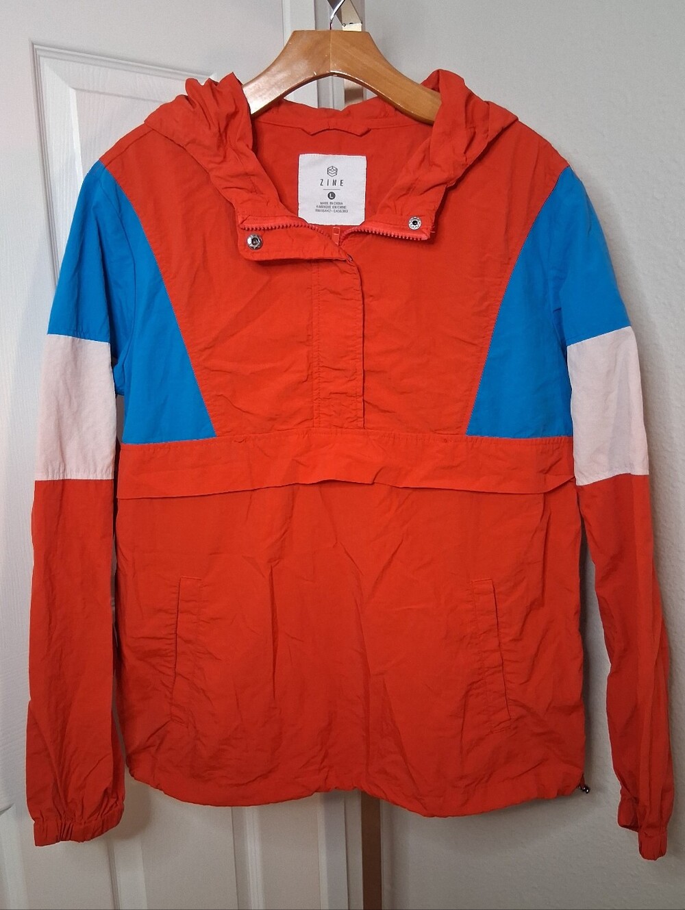 Zine Size Large Hooded Windbreaker Jacket Red White And Blue